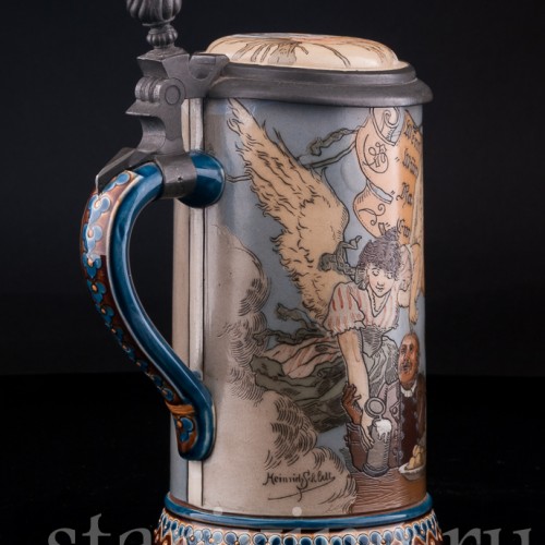 Старинная пивная кружка Выпивоха на Олимпе, 1/2 л, Villeroy & Boch, Германия, 1892 г.