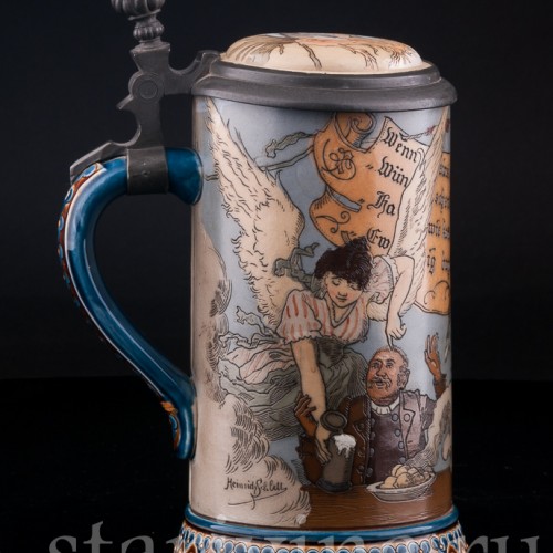 Старинная пивная кружка Выпивоха на Олимпе, 1/2 л, Villeroy & Boch, Германия, 1892 г.