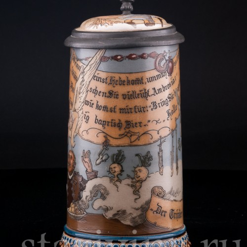 Старинная пивная кружка Выпивоха на Олимпе, 1/2 л, Villeroy & Boch, Германия, 1892 г.