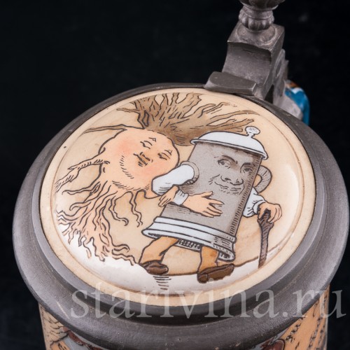 Старинная пивная кружка Выпивоха на Олимпе, 1/2 л, Villeroy & Boch, Германия, 1892 г.