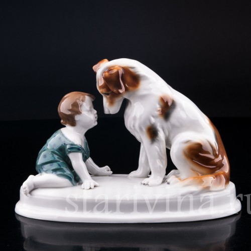 Фарфорвая статуэтка Малыш с собакой, Goebel, Германия, нач. 20 в.