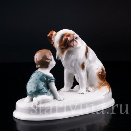 Фарфорвая статуэтка Малыш с собакой, Goebel, Германия, нач. 20 в.