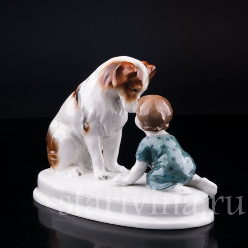 Фарфорвая статуэтка Малыш с собакой, Goebel, Германия, нач. 20 в.
