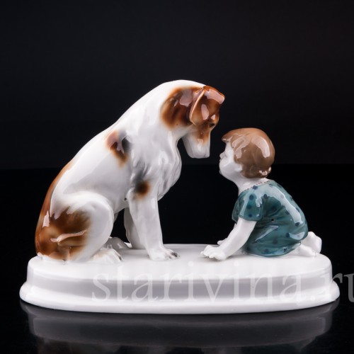 Фарфорвая статуэтка Малыш с собакой, Goebel, Германия, нач. 20 в.