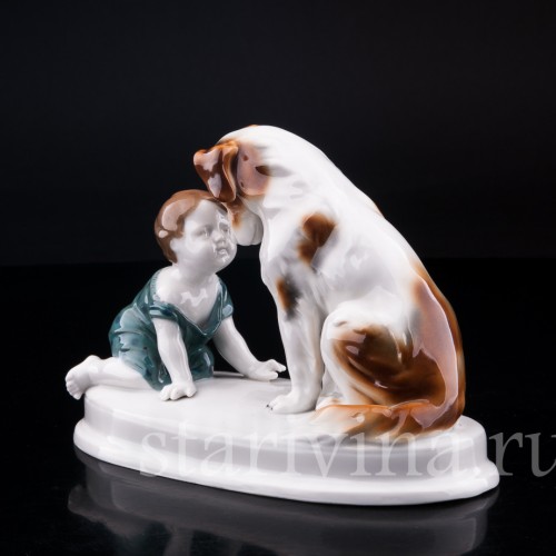 Фарфорвая статуэтка Малыш с собакой, Goebel, Германия, нач. 20 в.