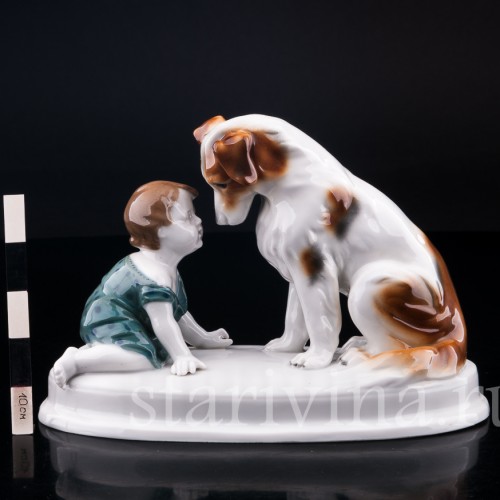 Фарфорвая статуэтка Малыш с собакой, Goebel, Германия, нач. 20 в.