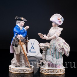 Статуэтка из фарфора Пара, кавалер с часами, дама с картами, Meissen, Германия, кон. 19 - нач. 20 вв.