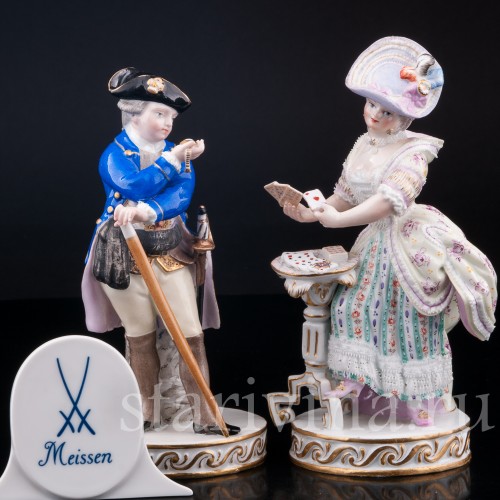 Статуэтка из фарфора Пара, кавалер с часами, дама с картами, Meissen, Германия, кон. 19 - нач. 20 вв.