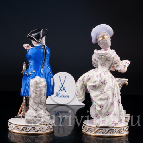 Статуэтка из фарфора Пара, кавалер с часами, дама с картами, Meissen, Германия, кон. 19 - нач. 20 вв.