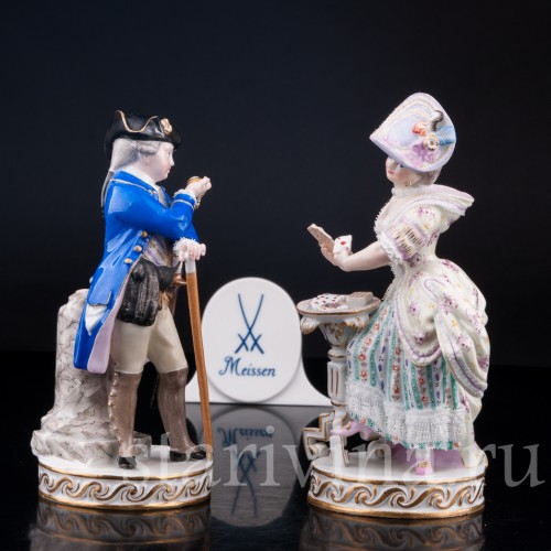 Статуэтка из фарфора Пара, кавалер с часами, дама с картами, Meissen, Германия, кон. 19 - нач. 20 вв.