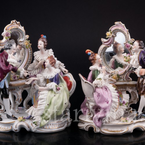 Пара у зеркала, кружевная, Volkstedt, Германия, вт. пол. 20 в