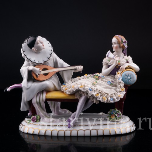 Пьеро и Коломбина, кружевная, E. A. Muller, Германия, 1890-1927 гг