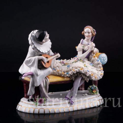 Пьеро и Коломбина, кружевная, E. A. Muller, Германия, 1890-1927 гг