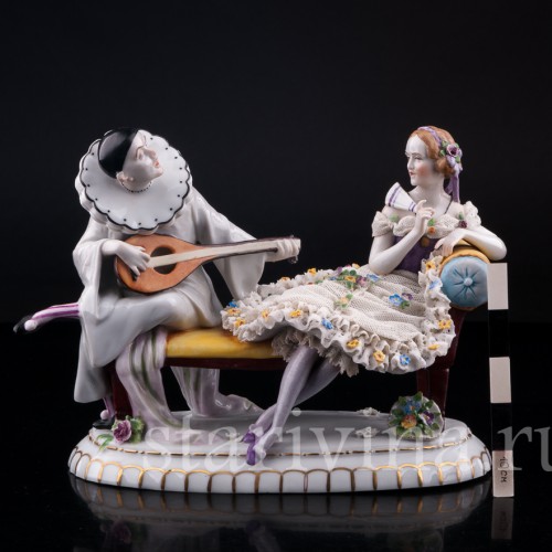 Пьеро и Коломбина, кружевная, E. A. Muller, Германия, 1890-1927 гг