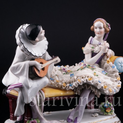 Пьеро и Коломбина, кружевная, E. A. Muller, Германия, 1890-1927 гг