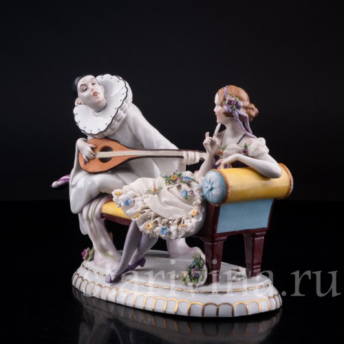 Пьеро и Коломбина, кружевная, E. A. Muller, Германия, 1890-1927 гг