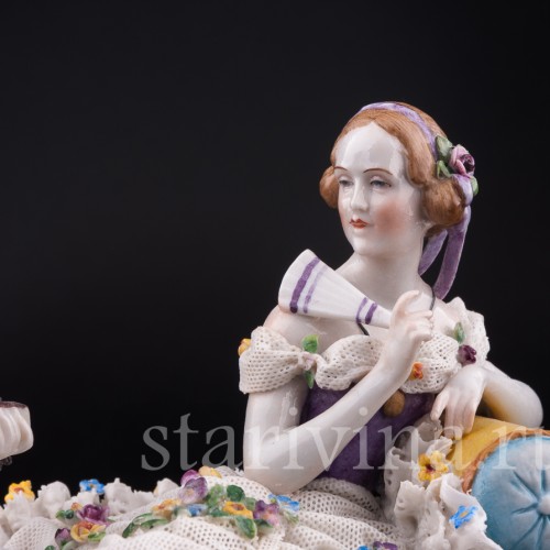 Пьеро и Коломбина, кружевная, E. A. Muller, Германия, 1890-1927 гг