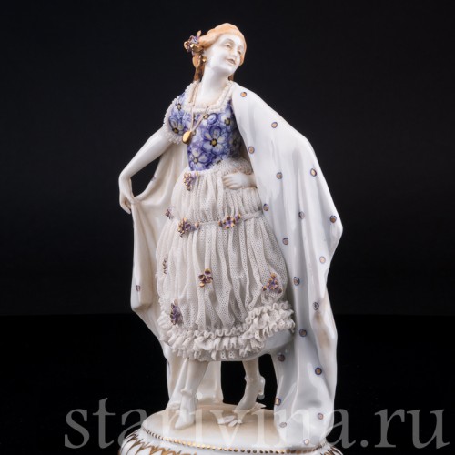 Девушка с шалью, кружевная, E. A. Muller, Германия, 1890-1927 гг