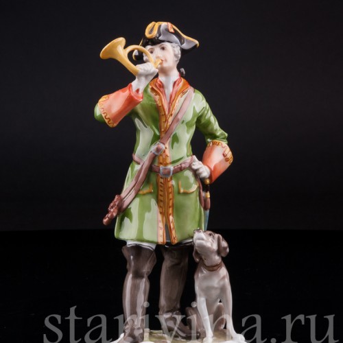 Статуэтка из фарфора Охотник с собакой и рожком, Alka Kaiser, Германия, до 1991 г.