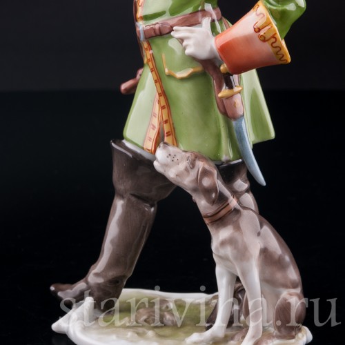 Статуэтка из фарфора Охотник с собакой и рожком, Alka Kaiser, Германия, до 1991 г.