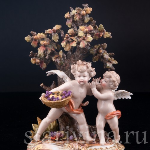 Ангелочки под дубом, аллегория осени, Volkstedt, Германия, кон. 19 в