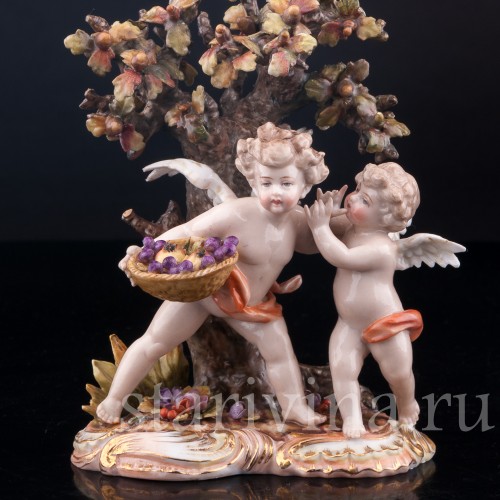 Ангелочки под дубом, аллегория осени, Volkstedt, Германия, кон. 19 в