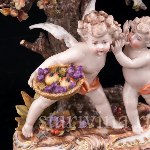 Ангелочки под дубом, аллегория осени, Volkstedt, Германия, кон. 19 в