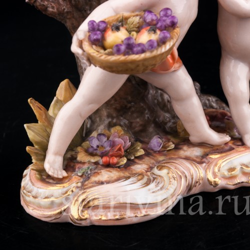 Ангелочки под дубом, аллегория осени, Volkstedt, Германия, кон. 19 в