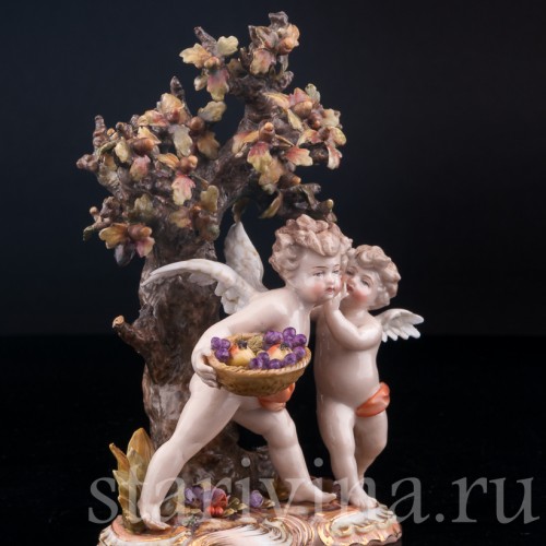 Ангелочки под дубом, аллегория осени, Volkstedt, Германия, кон. 19 в