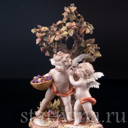 Ангелочки под дубом, аллегория осени, Volkstedt, Германия, кон. 19 в