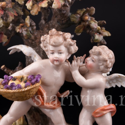 Ангелочки под дубом, аллегория осени, Volkstedt, Германия, кон. 19 в