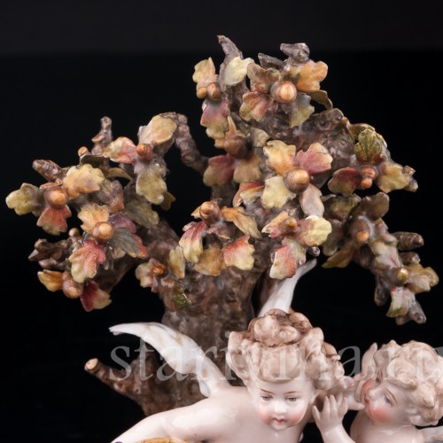 Ангелочки под дубом, аллегория осени, Volkstedt, Германия, кон. 19 в