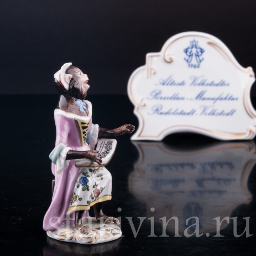 Фарфорвая статуэтка Обезьяний оркестр, певица, Volkstedt, Германия, вт. пол. 20 в.