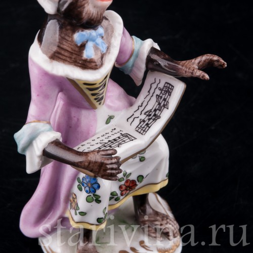 Фарфорвая статуэтка Обезьяний оркестр, певица, Volkstedt, Германия, вт. пол. 20 в.