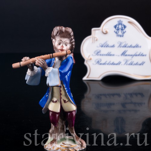 Статуэтка из фарфора Обезьяний оркестр, флейтист, Volkstedt, Германия, вт. пол. 20 в.