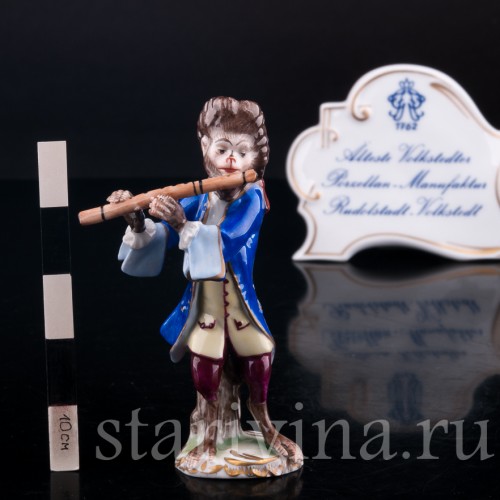 Статуэтка из фарфора Обезьяний оркестр, флейтист, Volkstedt, Германия, вт. пол. 20 в.