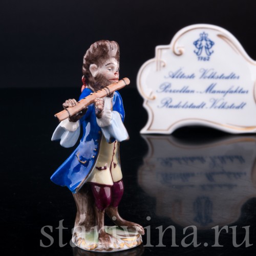 Статуэтка из фарфора Обезьяний оркестр, флейтист, Volkstedt, Германия, вт. пол. 20 в.