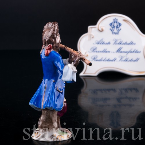 Статуэтка из фарфора Обезьяний оркестр, флейтист, Volkstedt, Германия, вт. пол. 20 в.