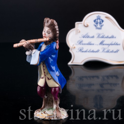 Статуэтка из фарфора Обезьяний оркестр, флейтист, Volkstedt, Германия, вт. пол. 20 в.