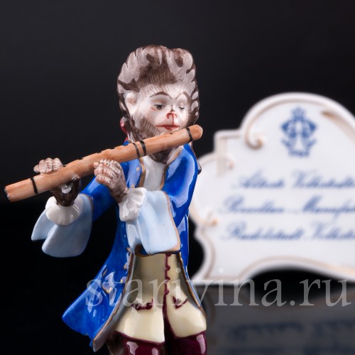 Статуэтка из фарфора Обезьяний оркестр, флейтист, Volkstedt, Германия, вт. пол. 20 в.