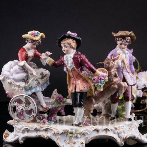 Старинная композиция из фарфора Веселая поездка, E. A. Muller, Германия, 1890-1927 гг.
