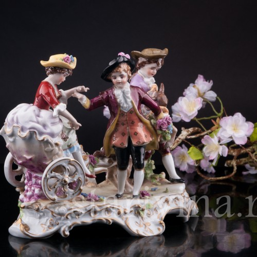 Старинная композиция из фарфора Веселая поездка, E. A. Muller, Германия, 1890-1927 гг.