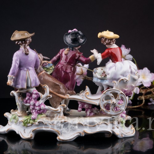 Старинная композиция из фарфора Веселая поездка, E. A. Muller, Германия, 1890-1927 гг.