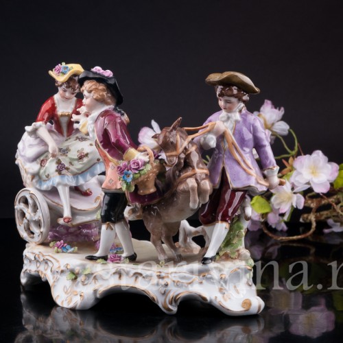 Старинная композиция из фарфора Веселая поездка, E. A. Muller, Германия, 1890-1927 гг.