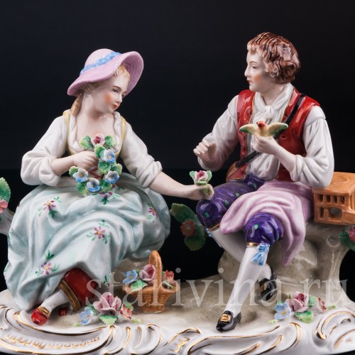 Статуэтка из фарфора Пара с птичьей клеткой, Sitzendorf, Германия, вт. пол. 20 в.