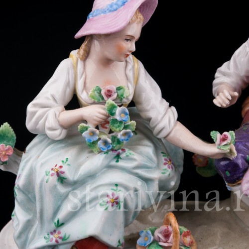 Статуэтка из фарфора Пара с птичьей клеткой, Sitzendorf, Германия, вт. пол. 20 в.