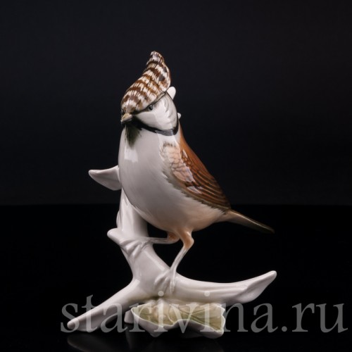 Фарфорвая статуэтка птицы Хохлатая синица, Karl Ens, Германия, вт. пол. 20 в.