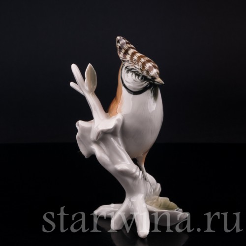 Фарфорвая статуэтка птицы Хохлатая синица, Karl Ens, Германия, вт. пол. 20 в.