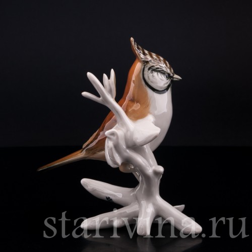 Фарфорвая статуэтка птицы Хохлатая синица, Karl Ens, Германия, вт. пол. 20 в.