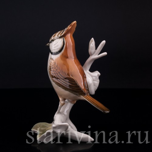 Фарфорвая статуэтка птицы Хохлатая синица, Karl Ens, Германия, вт. пол. 20 в.